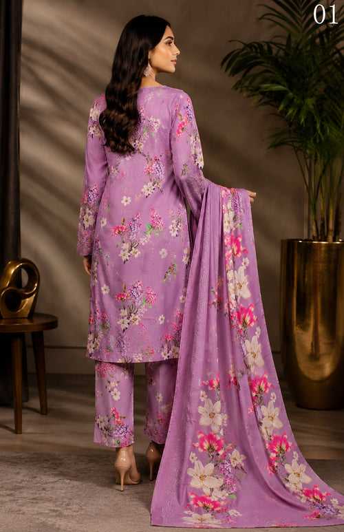 Gul Kari | Slub Linen Printed Emboridered 3-Piece Suit