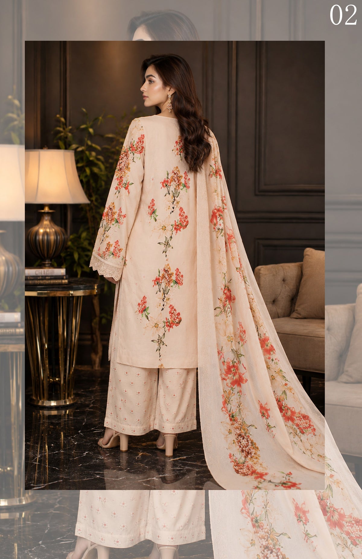 Gul Kari | Slub Linen Printed Emboridered 3-Piece Suit