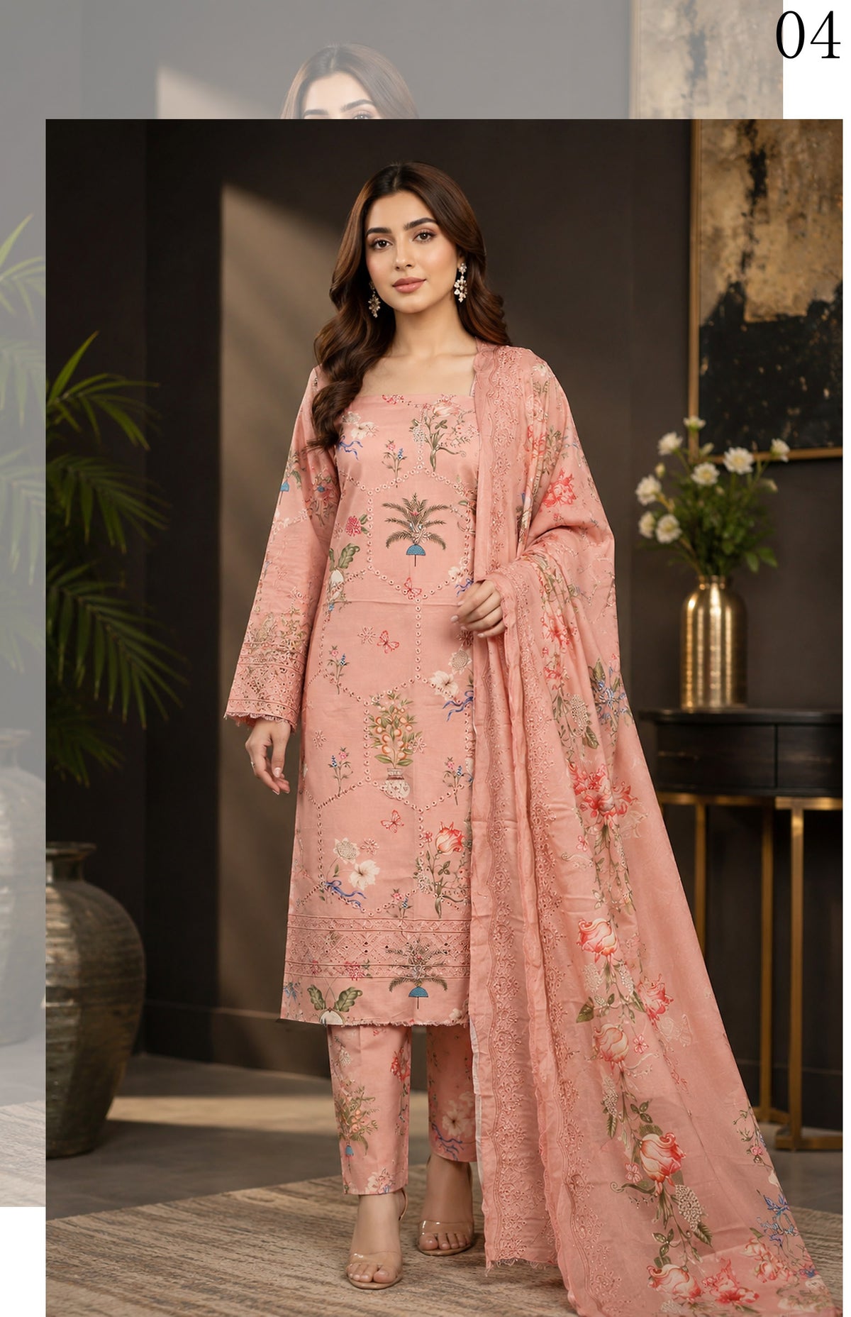 Gul Kari | Slub Linen Printed Emboridered 3-Piece Suit