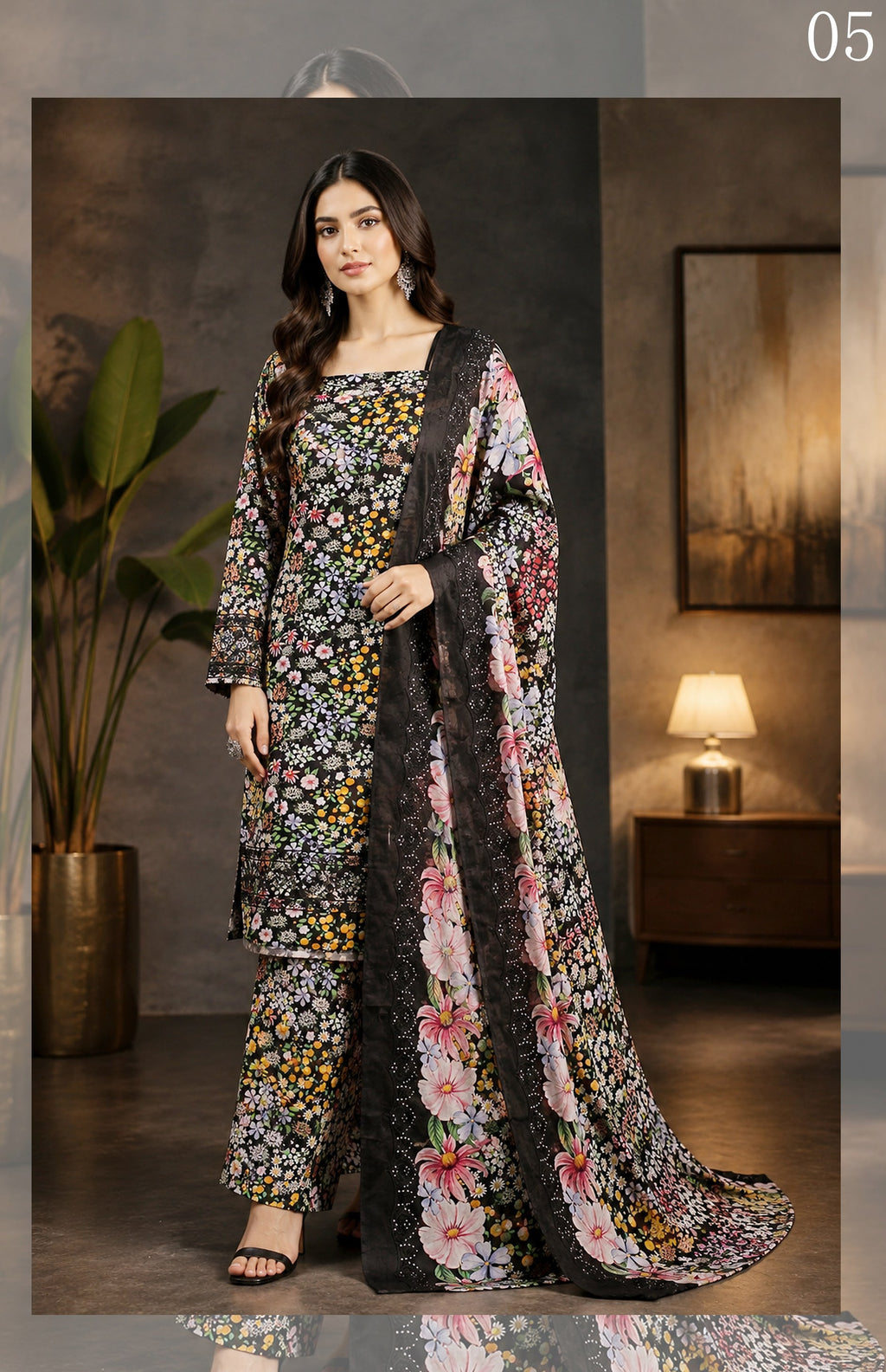 Gul Kari | Slub Linen Printed Emboridered 3-Piece Suit
