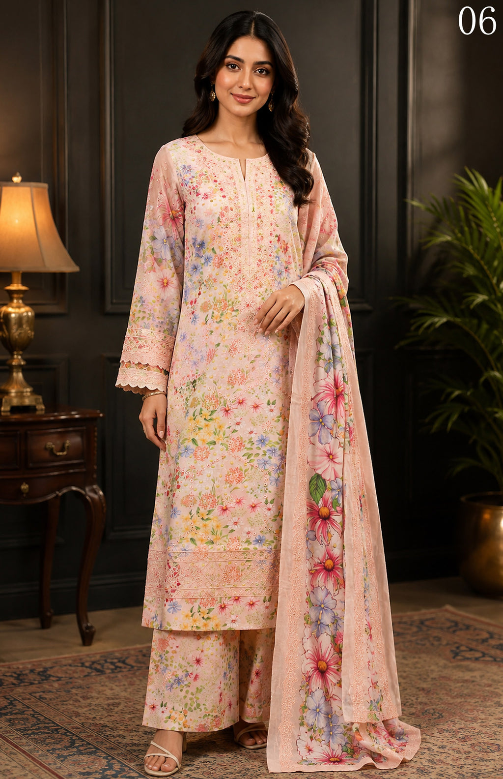Gul Kari | Slub Linen Printed Emboridered 3-Piece Suit