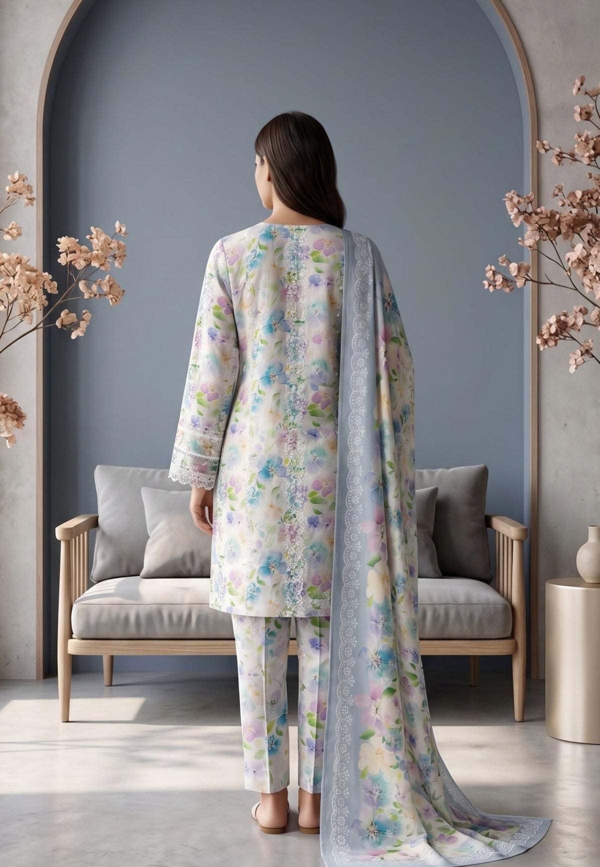 Koyal | Slub Linen Printed Emboridered 3-Piece Suit
