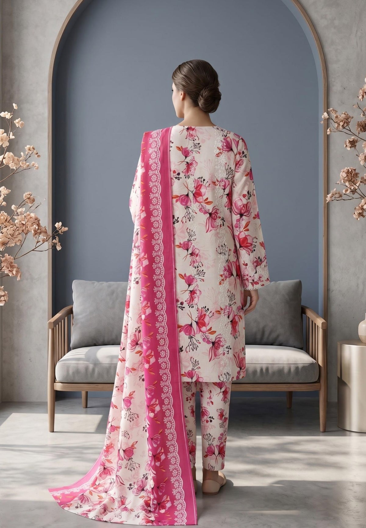 Koyal | Slub Linen Printed Emboridered 3-Piece Suit