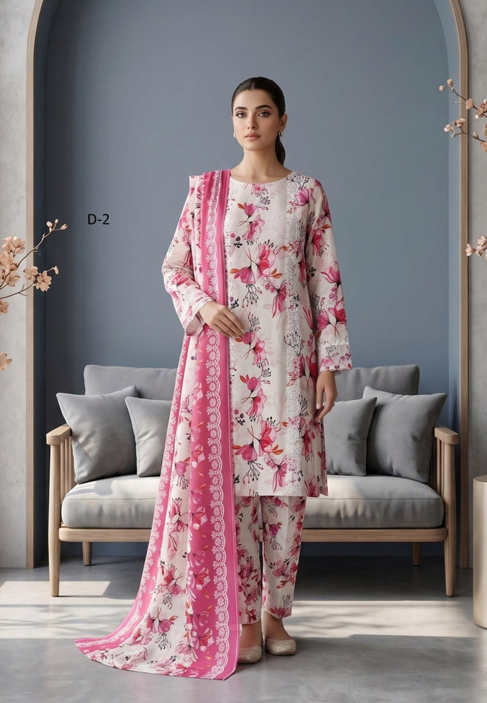 Koyal | Slub Linen Printed Emboridered 3-Piece Suit