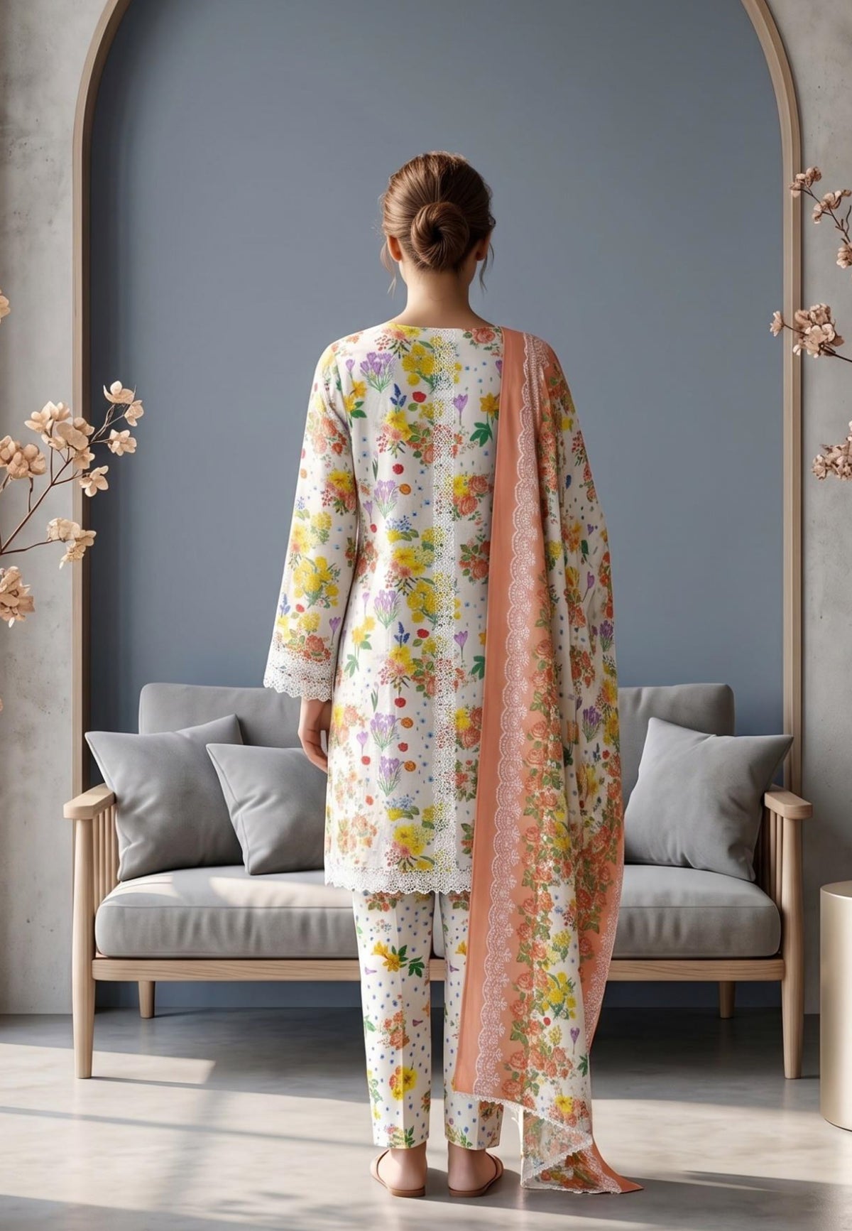Koyal | Slub Linen Printed Emboridered 3-Piece Suit