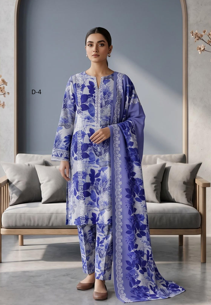 Koyal | Slub Linen Printed Emboridered 3-Piece Suit