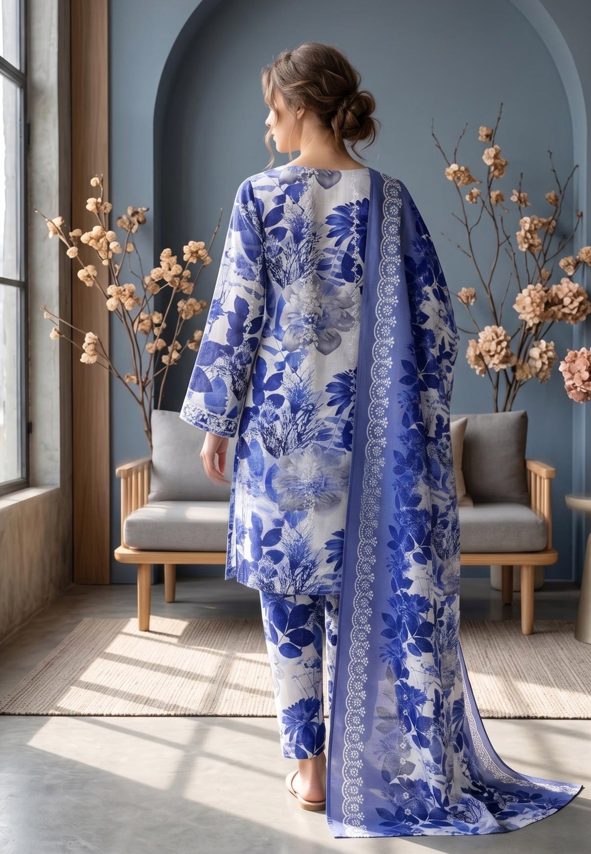 Koyal | Slub Linen Printed Emboridered 3-Piece Suit