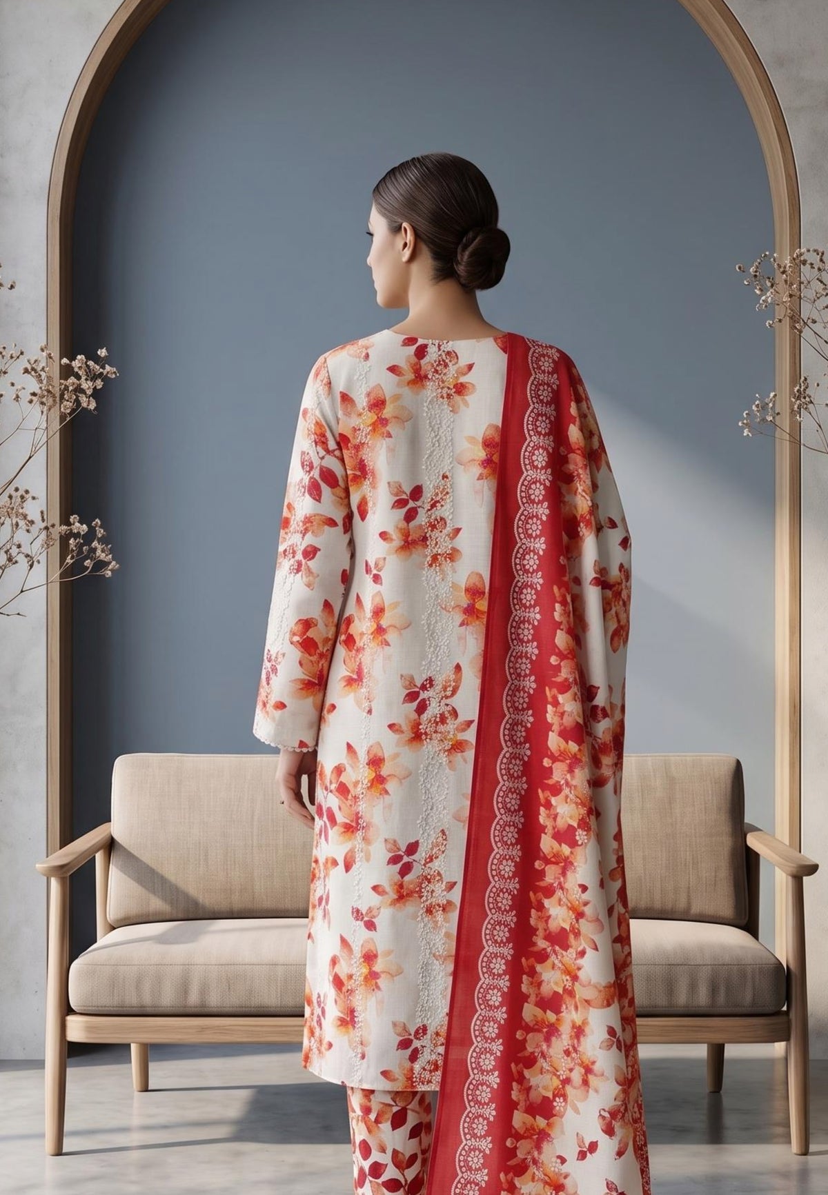 Koyal | Slub Linen Printed Emboridered 3-Piece Suit
