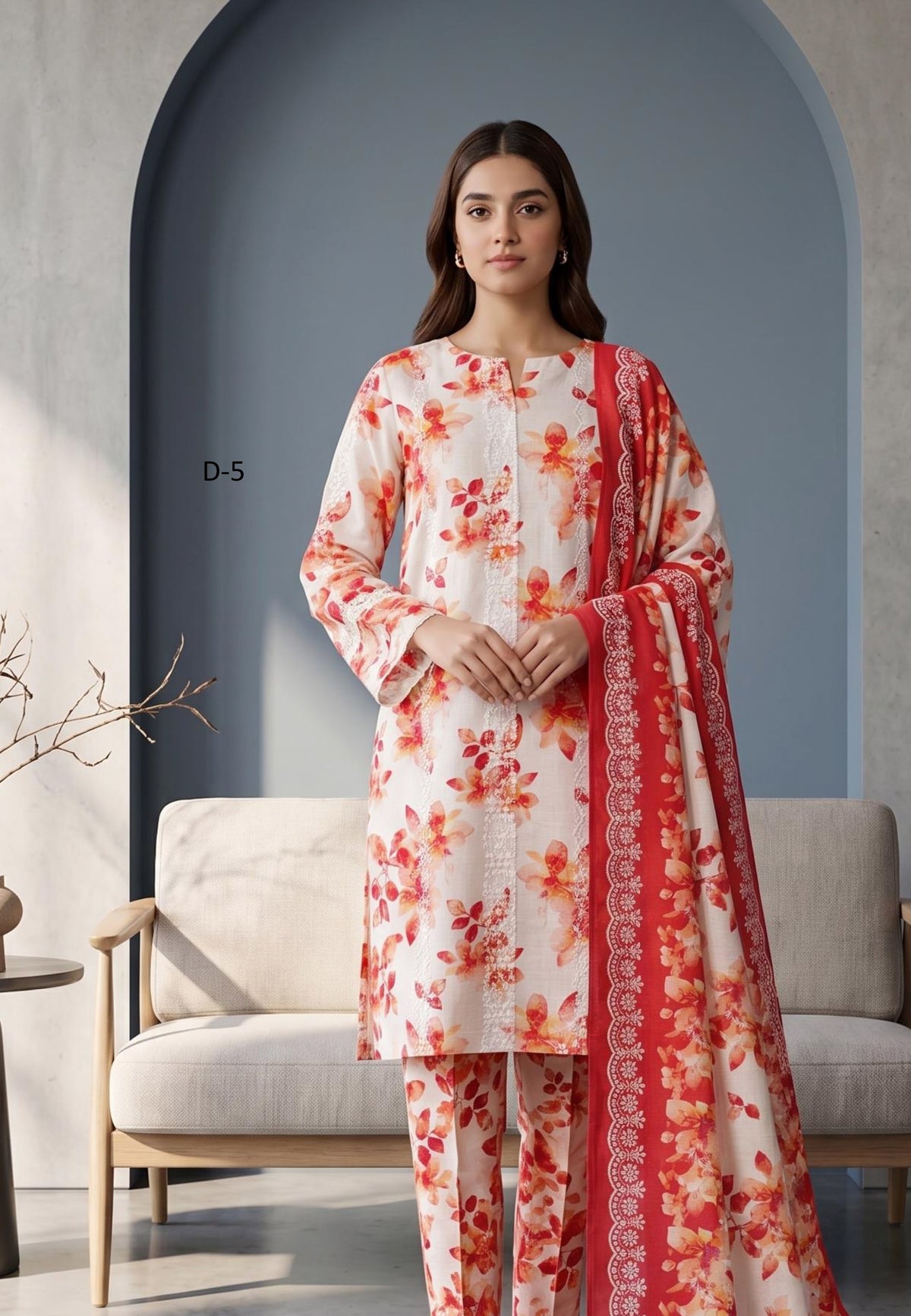 Koyal | Slub Linen Printed Emboridered 3-Piece Suit