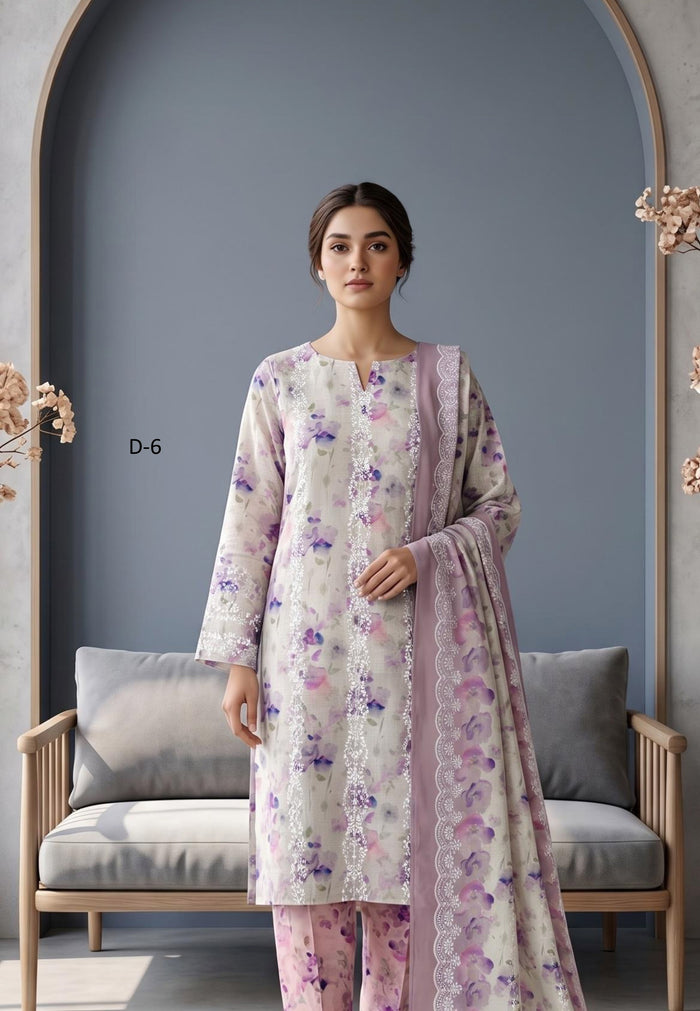 Koyal | Slub Linen Printed Emboridered 3-Piece Suit