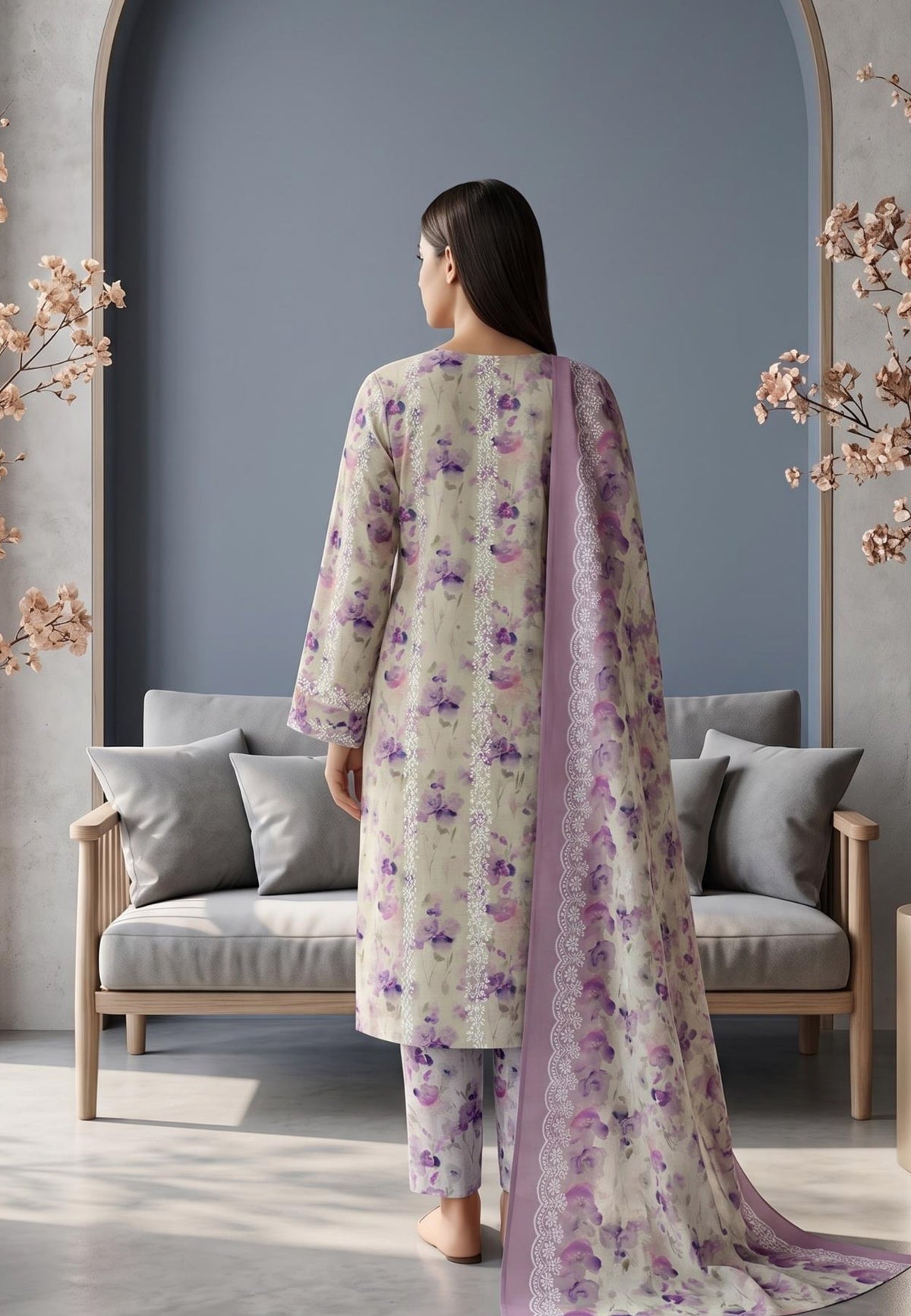 Koyal | Slub Linen Printed Emboridered 3-Piece Suit