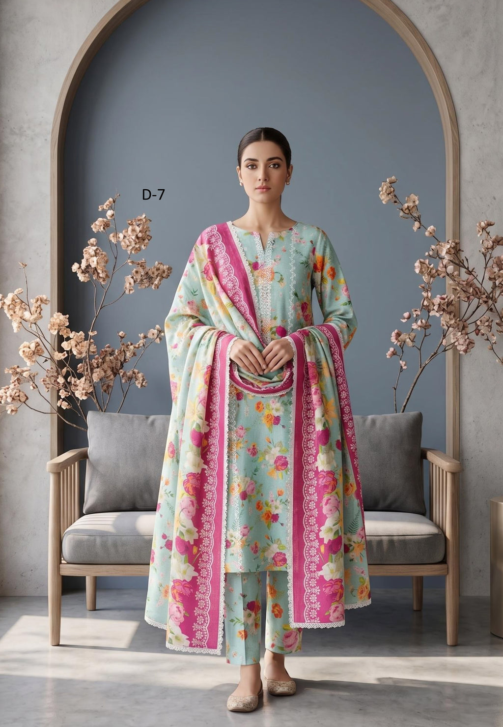 Koyal | Slub Linen Printed Emboridered 3-Piece Suit