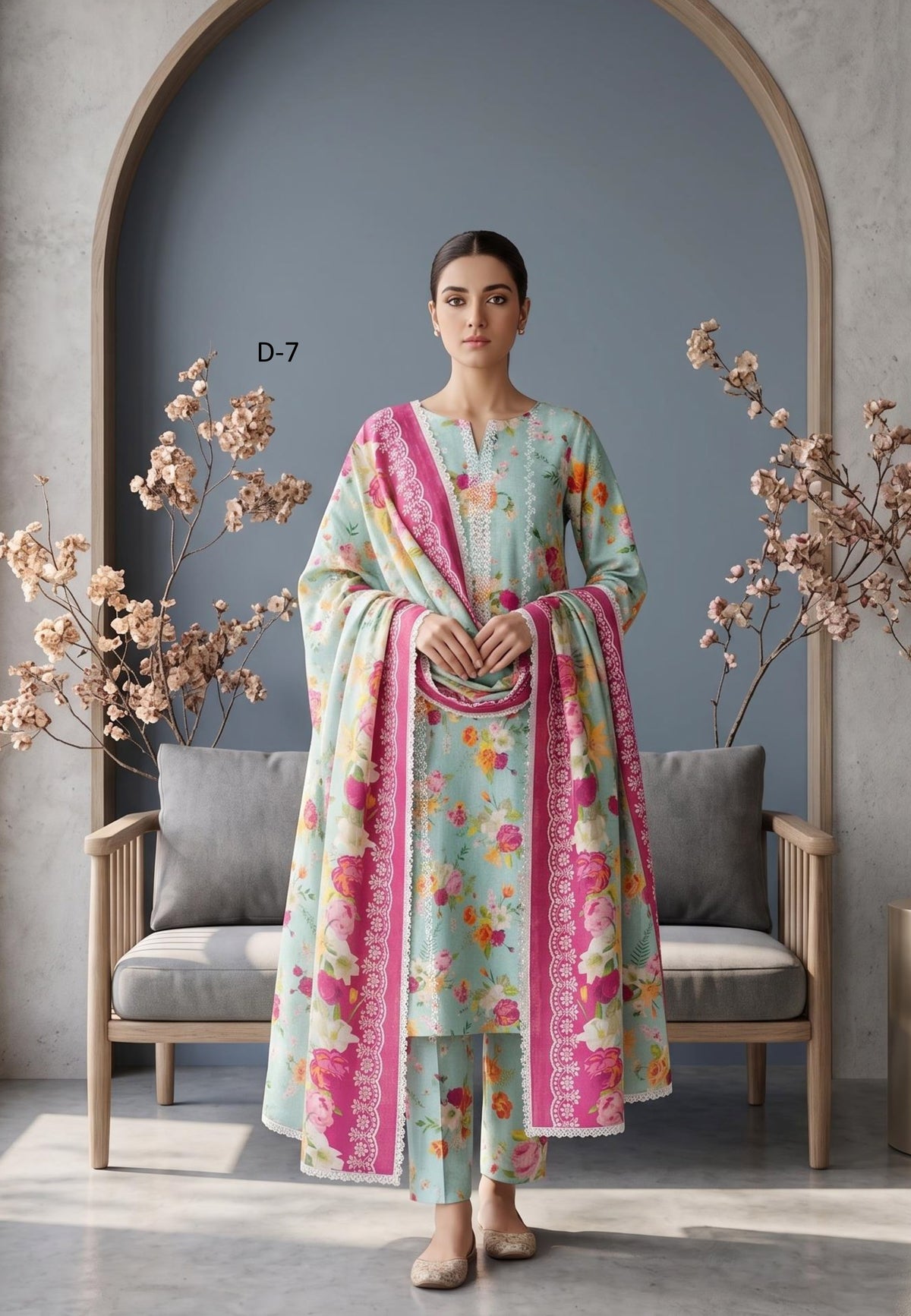 Koyal | Slub Linen Printed Emboridered 3-Piece Suit