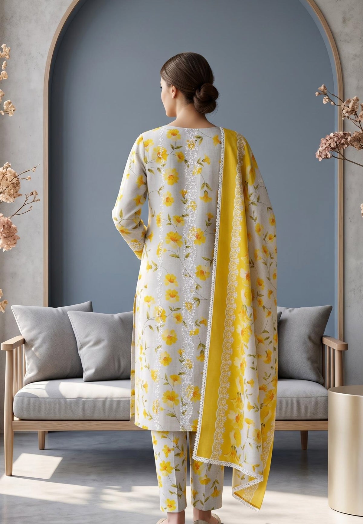 Koyal | Slub Linen Printed Emboridered 3-Piece Suit