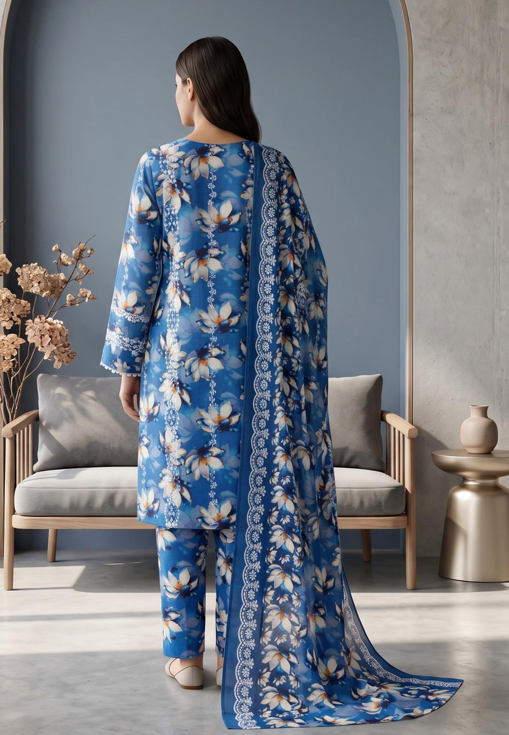 Koyal | Slub Linen Printed Emboridered 3-Piece Suit