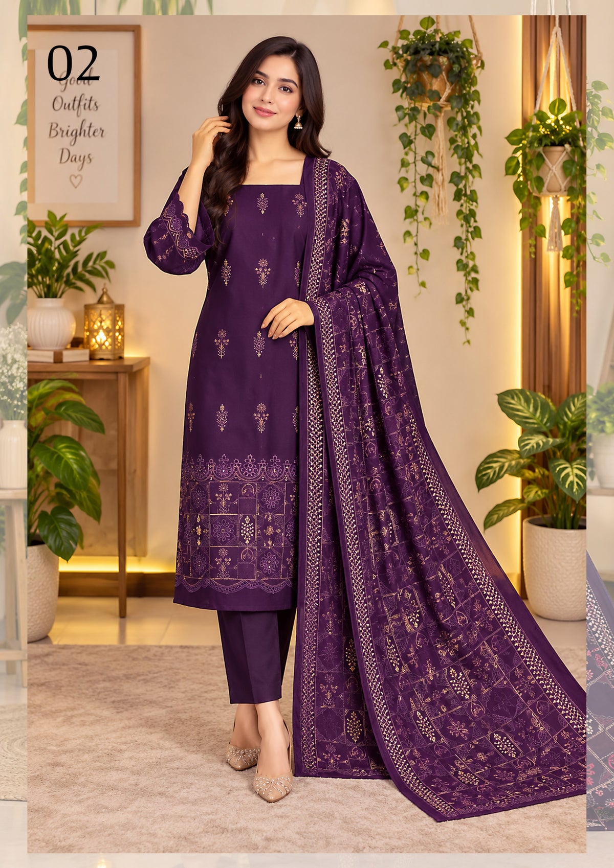 RANGREEZ  | Luxury Embroidered 3-Piece Suit